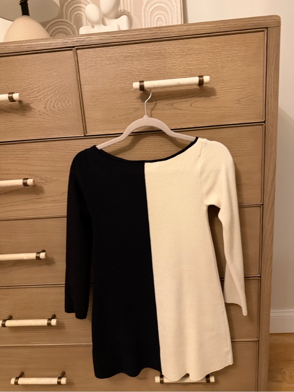 Zara Black and Cream Split Front Long Sleeve Top